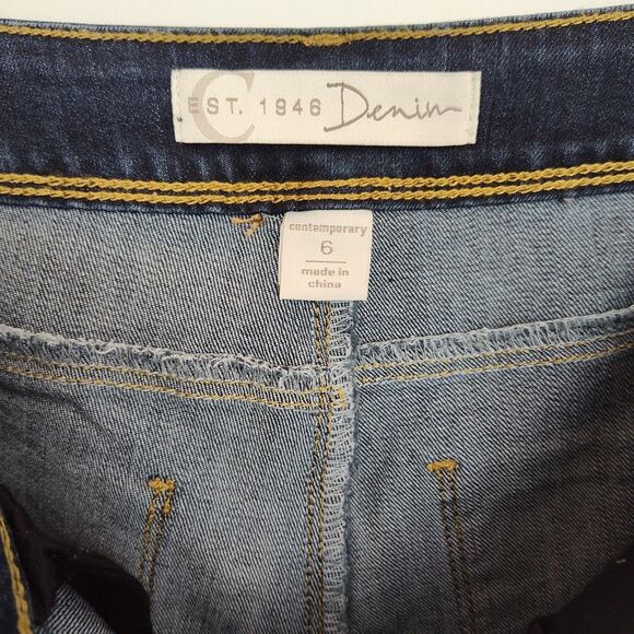 C Est. 1946 Denim Capri Jeans Women's 6 Dark Blue Contemporary Distressed Cuffed - Picture 7 of 9
